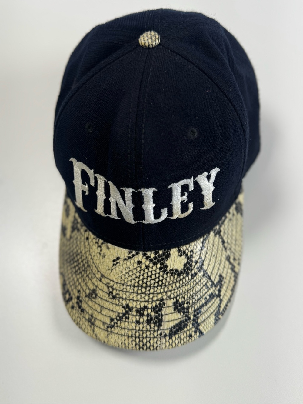 Finley Black Cap with Cream Snakeskin Bill